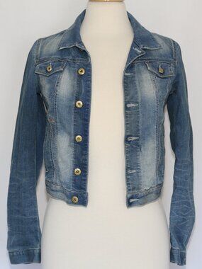 DIESEL CROPPED DENIM JACKET SIZE XXS MADE IN ROMANIA COTTON LEATHER